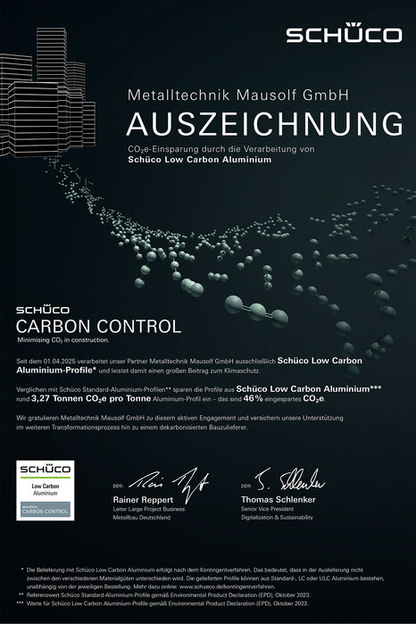 Zertifikat Schüco Low Carbon Aluminium